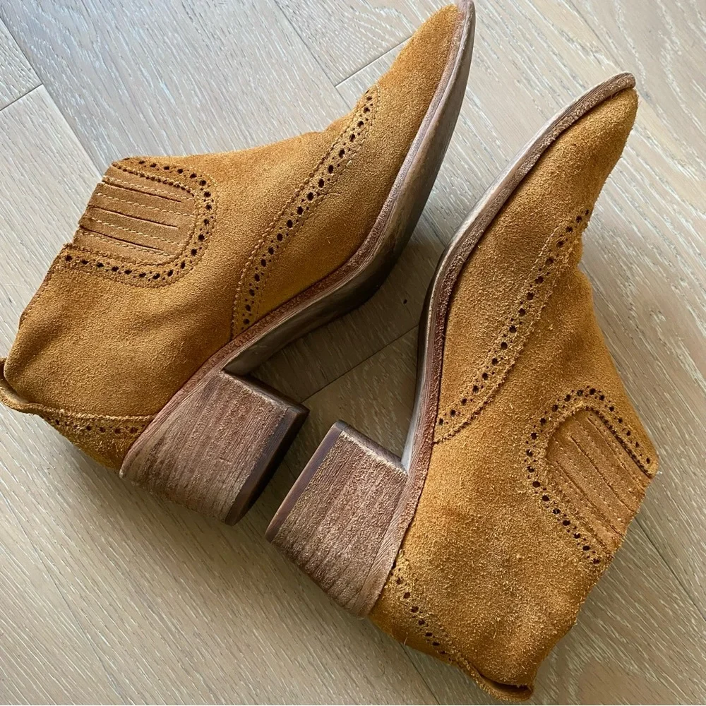 Madewell The Grayson Brogue suede Chelsea Boots tan brown size 7 - Picture 9 of 12